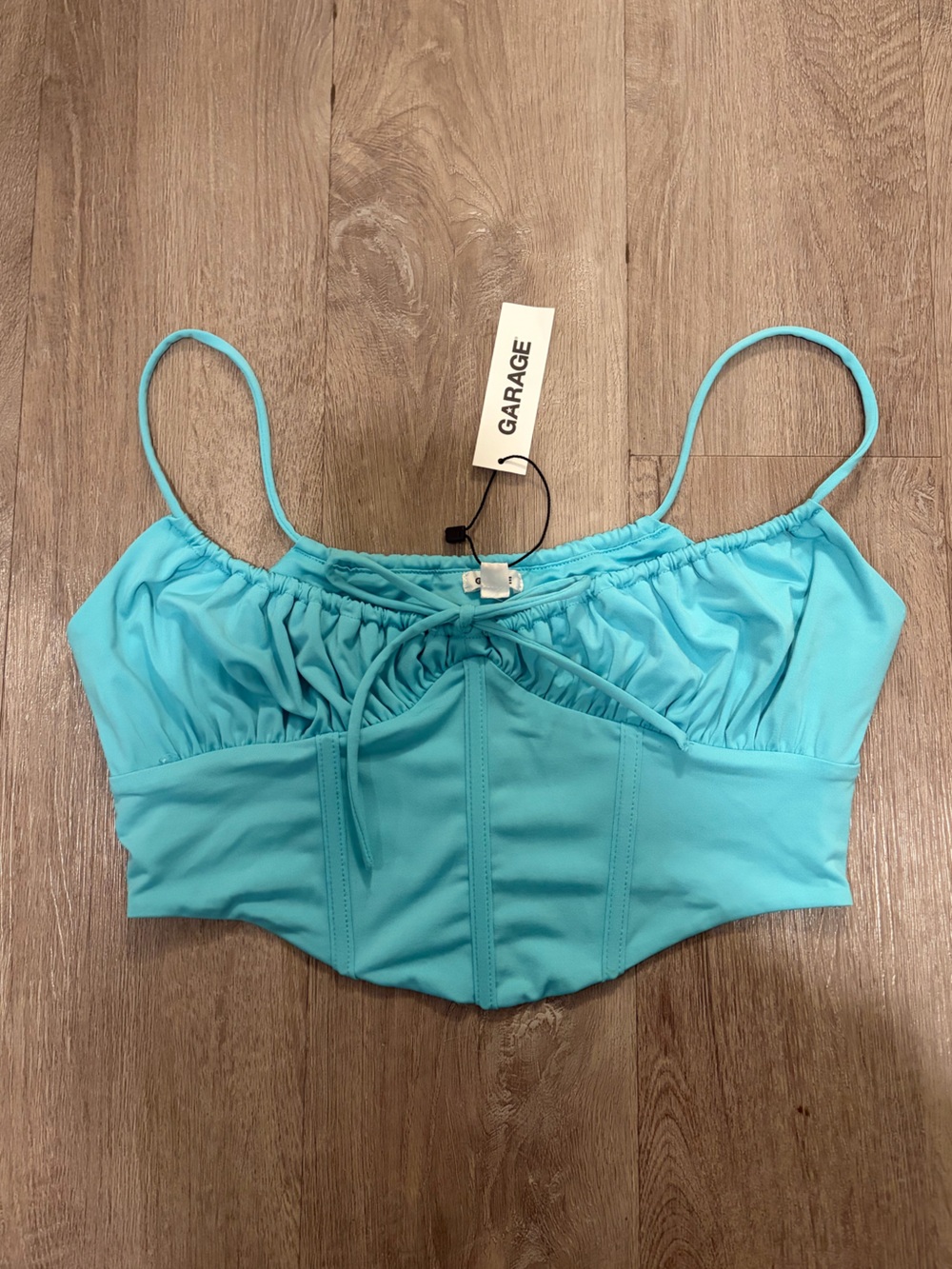 Garage Light Aqua Ruched Crop Top